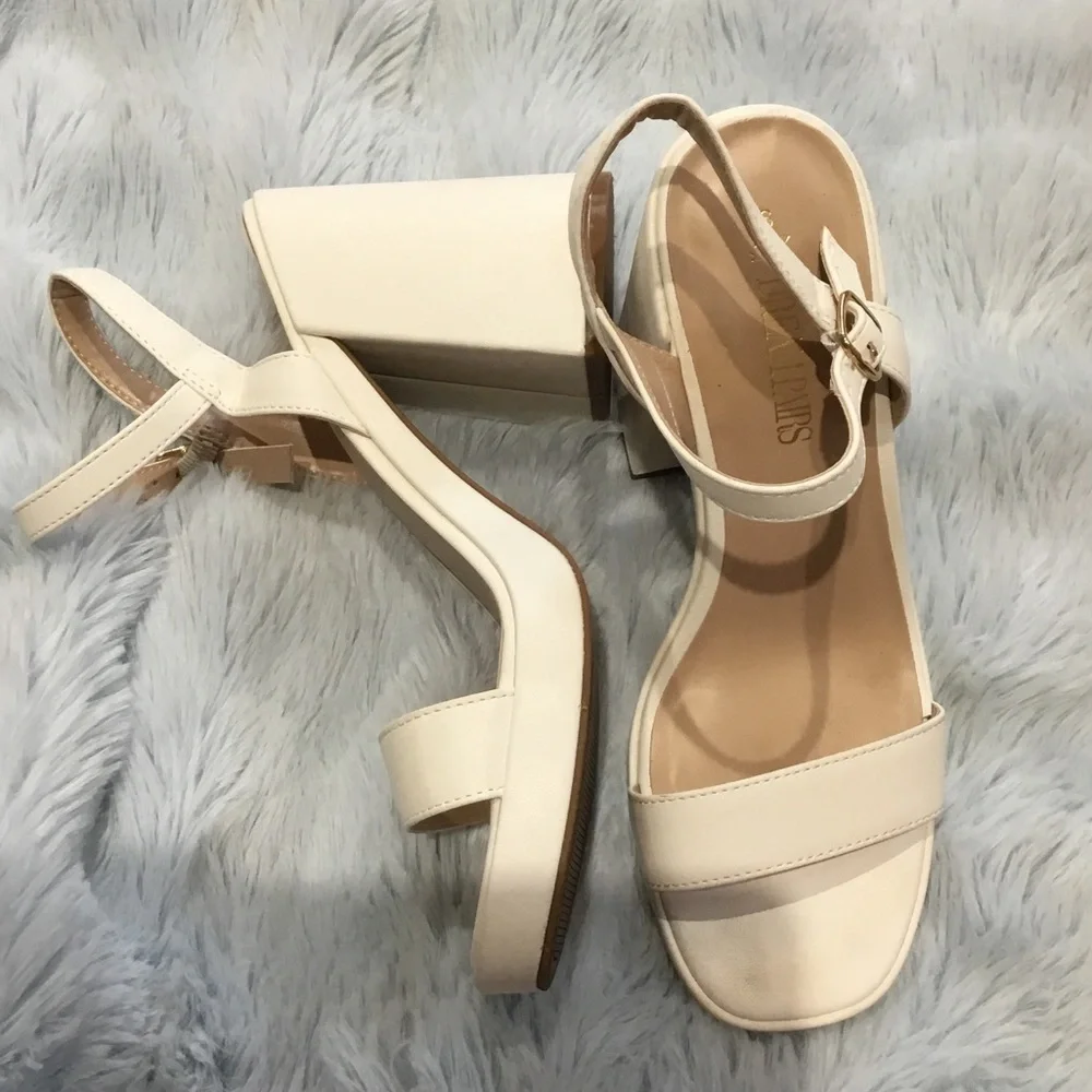 Women's Cream Block Heel Ankle-Strap Sandals
